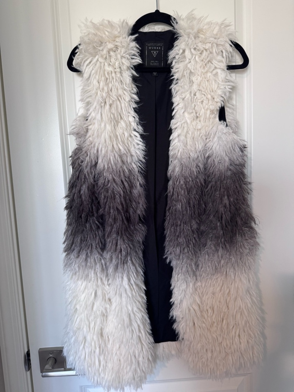 Guess White and Gray Faux Fur Ombre Vest